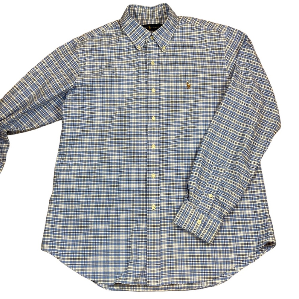 Ralph Lauren Blue and White Plaid Casual Button Down Shirt